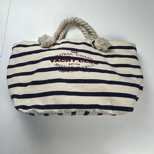 Royal Coast Yacht Club Monte Carlo BeachTote Bag One Size Beige and Blue Striped